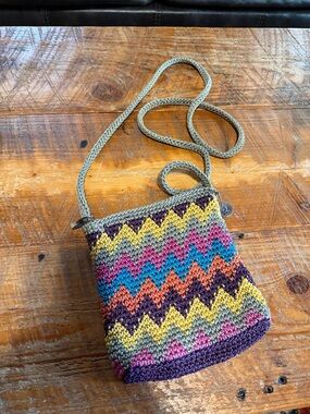 The Sak Multicolor Chevron Crochet Crossbody with Tan Strap
